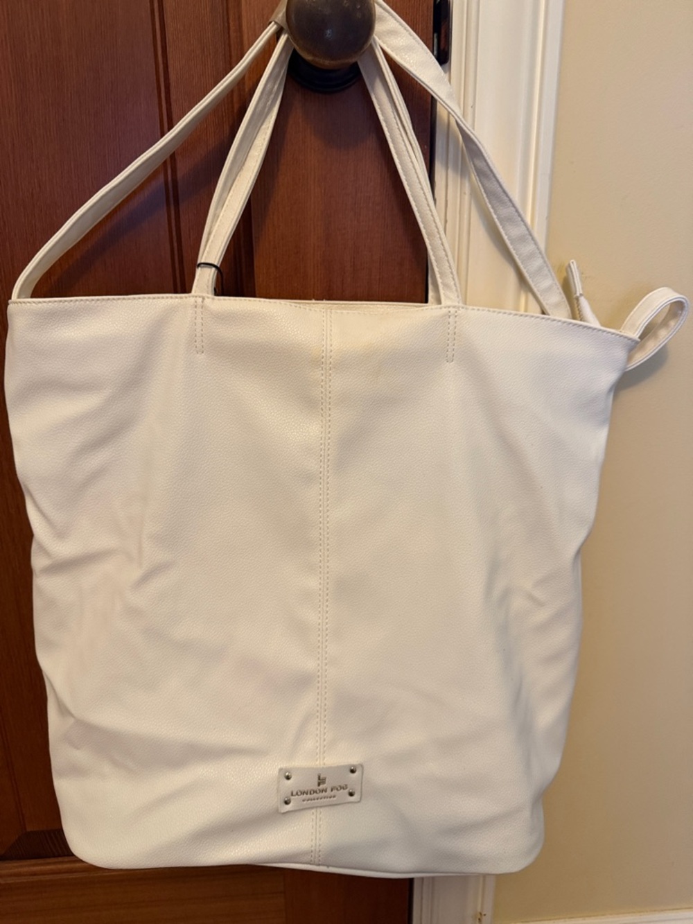 London Fog White Pebbled Tote Bag